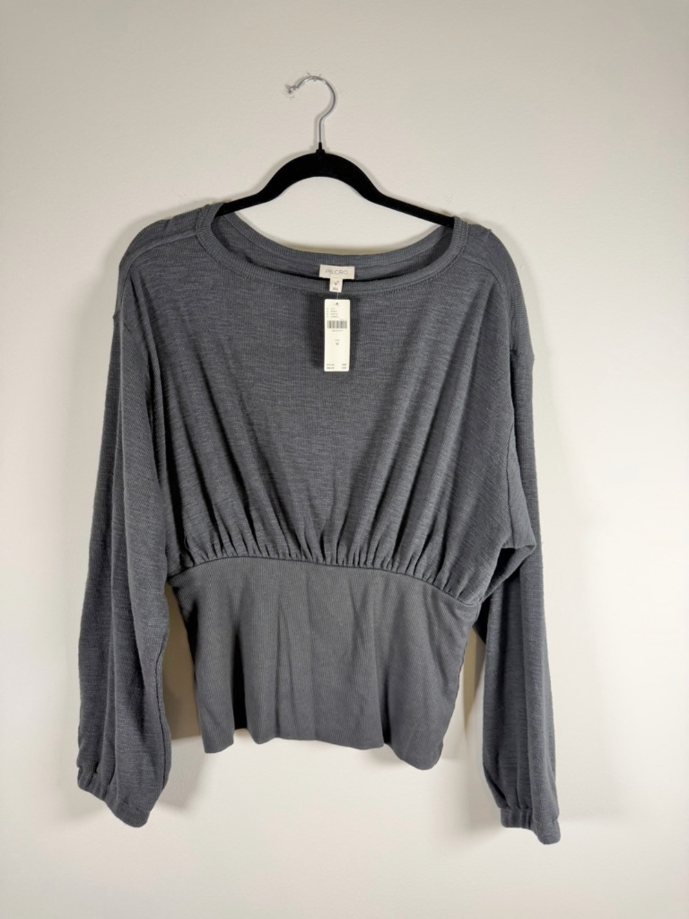 Pilcro Gray Gathered-Waist Long-Sleeve Sweatshirt